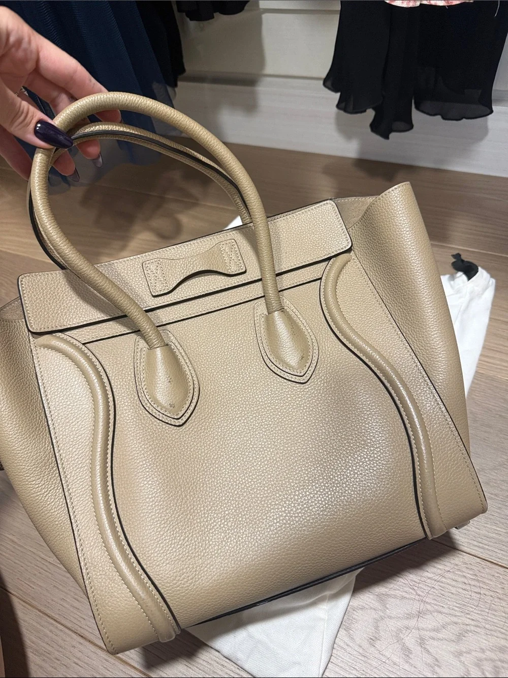 Celine Tan Beige Leather large Luggage Satchel